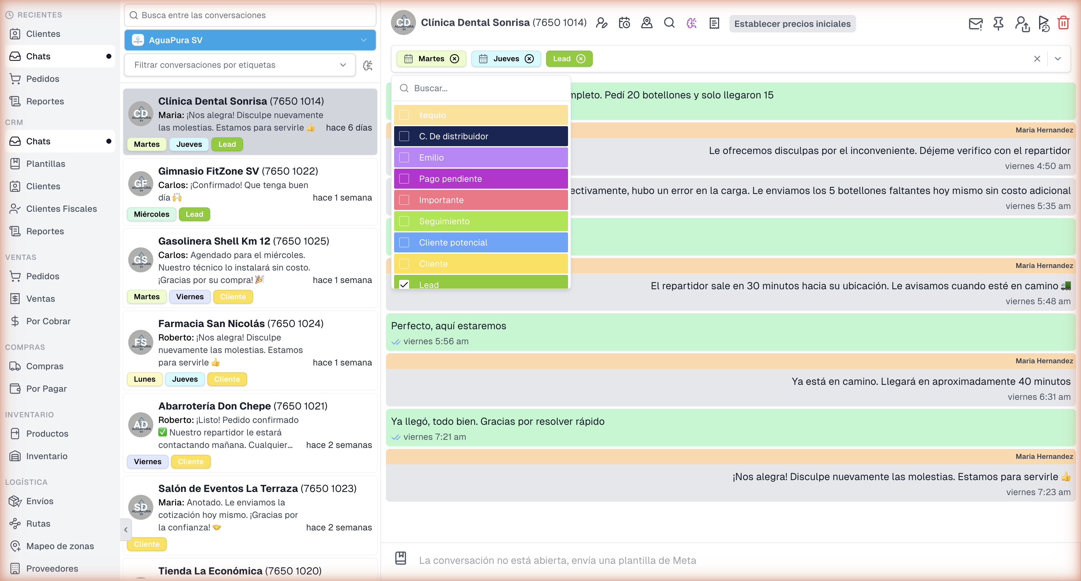 Etiquetas de la conversación