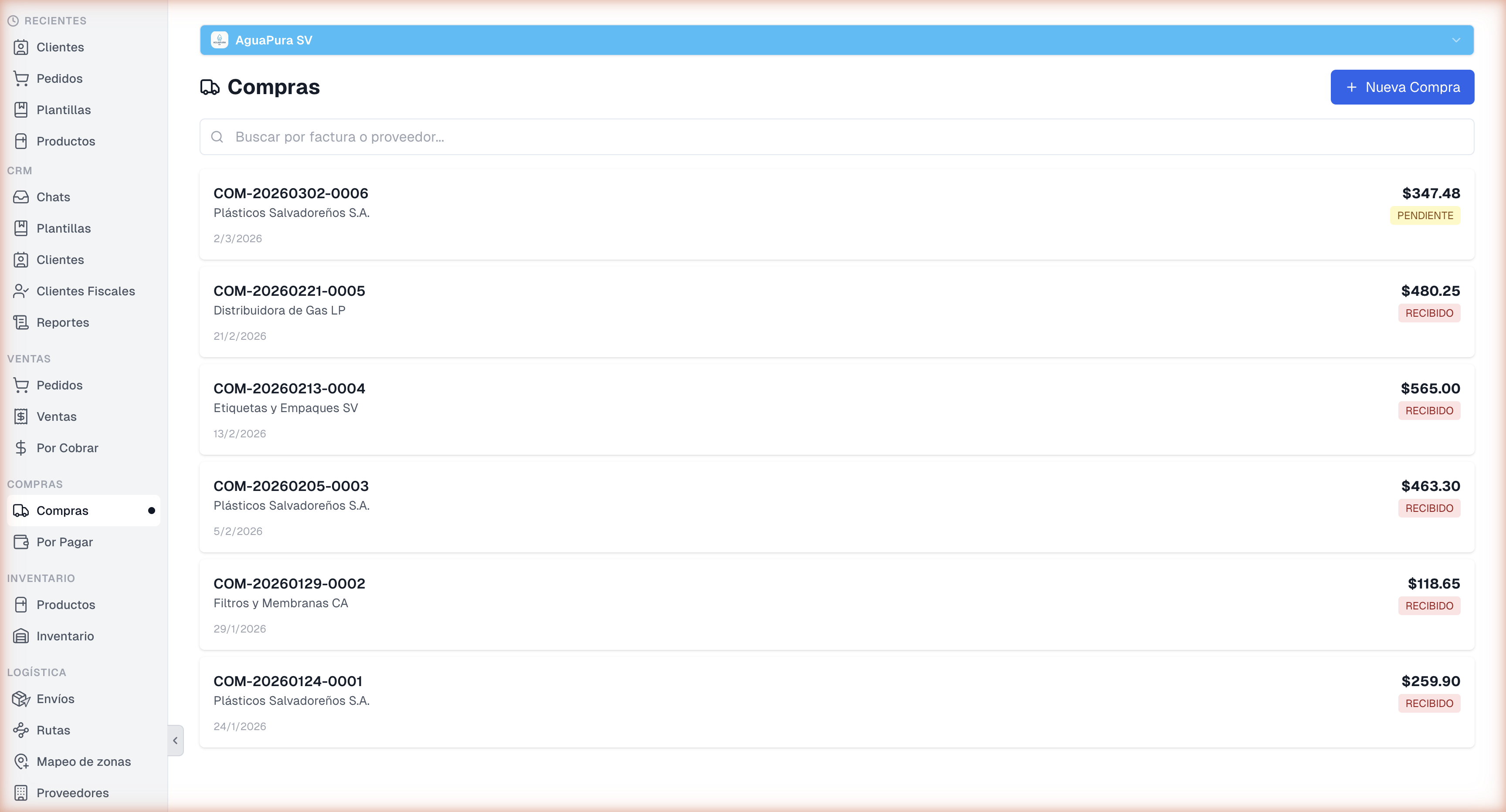 Lista de compras de AguaPura SV