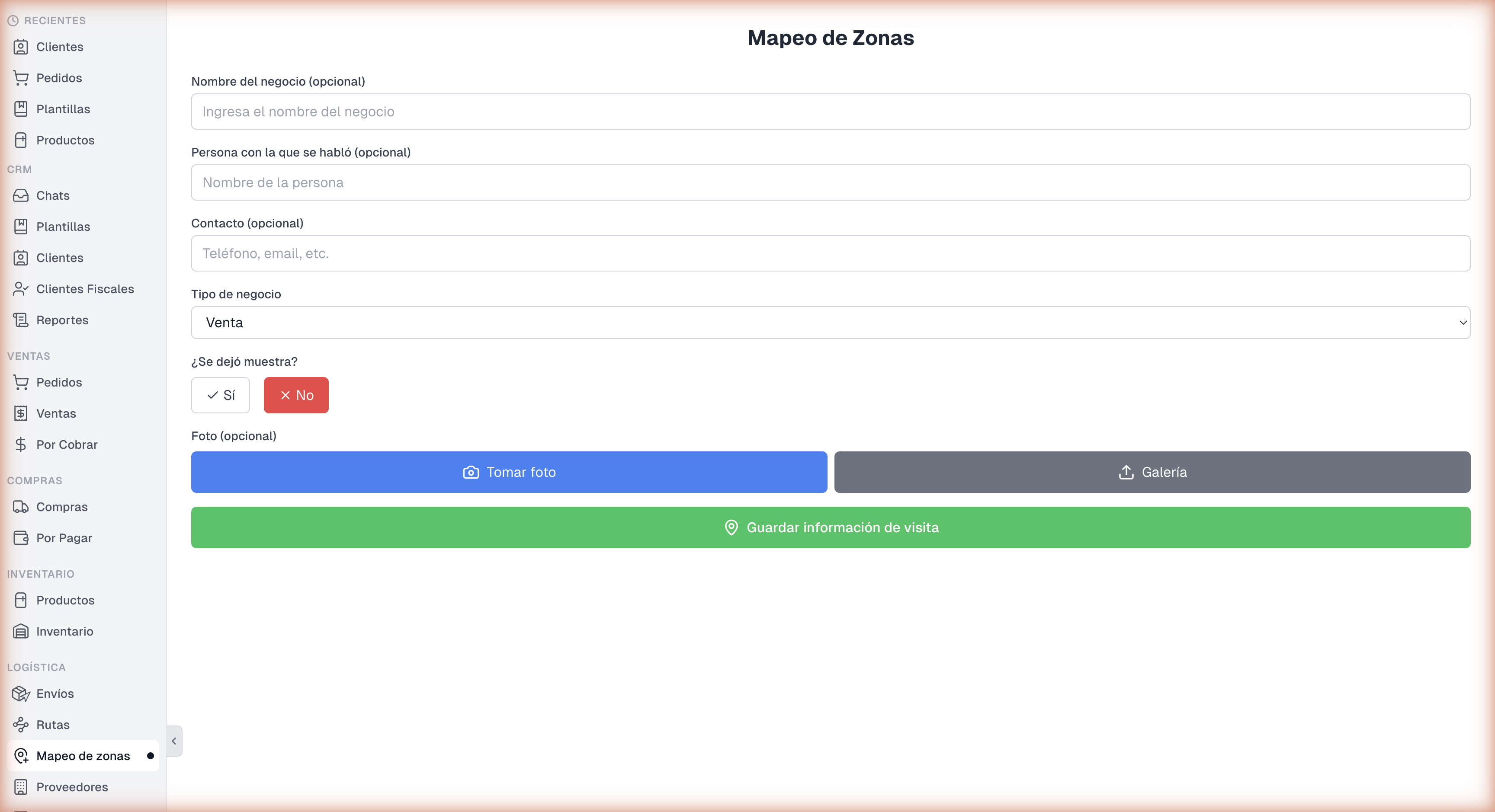 Formulario de Mapeo de Zonas